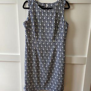 Mario Serrani graphic print navy and white sleeveless dress
